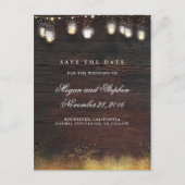 Mason Jar Gold Lights Rustiek Save the Date Aankondigingskaart (Voorkant)