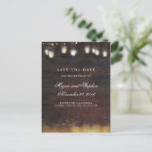 Mason Jar Gold Lights Rustiek Save the Date Aankondigingskaart (Staand voorkant)