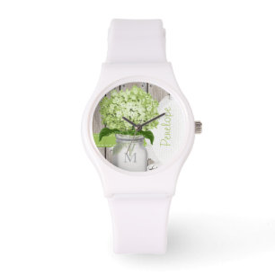 Mason Jar Green Hydrangea Horloge