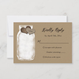 Mason Jar Hearts Lights Kraft Wedding RSVP Kaart
