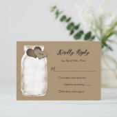 Mason Jar Hearts Lights Kraft Wedding RSVP Kaart (Staand voorkant)
