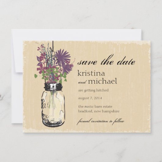 Mason Jar & Herfst Wilde Bloemen Bewaar de Datum Save The Date (Voorkant)