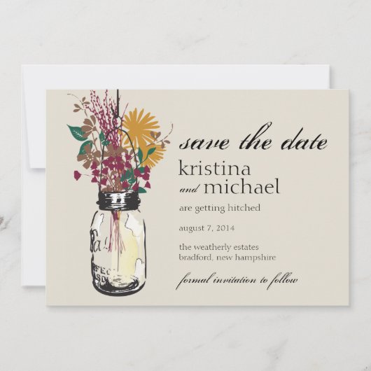 Mason Jar & Herfstbloemen Bewaar deze datum Save The Date (Voorkant)