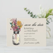 Mason Jar & Herfstbloemen Bewaar deze datum Save The Date (Staand voorkant)