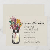 Mason Jar & Herfstbloemen Bewaar deze datum Save The Date (Voorkant / Achterkant)