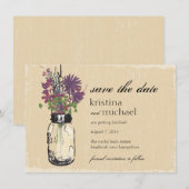 Mason Jar & Herfstbloemen Uitnodiging voor de Trou (Voorkant / Achterkant)