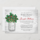 Mason Jar Holly Berry Rustic Winter Vrijgezellenfe Kaart (Voorkant)