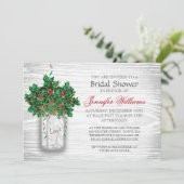 Mason Jar Holly Berry Rustic Winter Vrijgezellenfe Kaart (Staand voorkant)