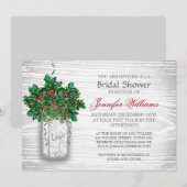 Mason Jar Holly Berry Rustic Winter Vrijgezellenfe Kaart (Voorkant / Achterkant)