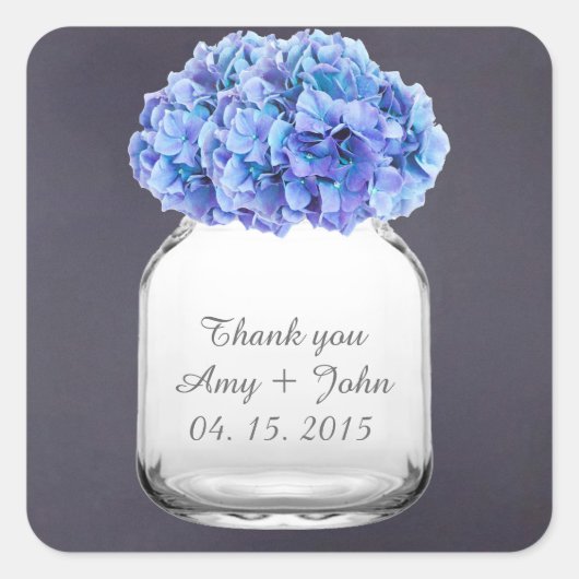 Mason jar hortensia bruiloft gunsten hortensia7 vierkante sticker (Voorkant)