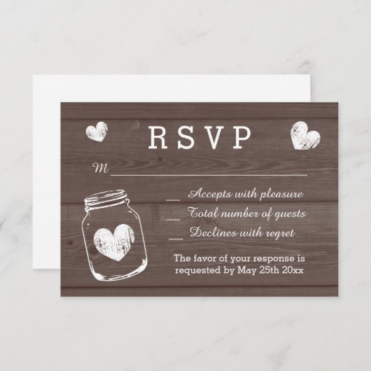 Mason-jar-houtkorrel RSVP-trouwkaarten RSVP Kaartje (Voorkant / Achterkant)