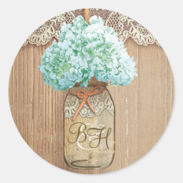 Mason Jar Hydrangea Bloemen Rustieke Bruiloft Ronde Sticker