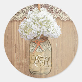 Mason Jar Hydrangea Bloemen Rustieke Bruiloft Ronde Sticker