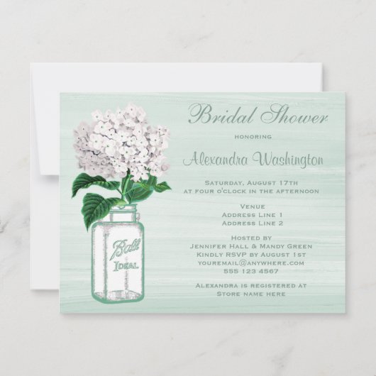 Mason Jar & Hydrangea Rustic Mint Vrijgezellenfees Kaart (Achterkant)