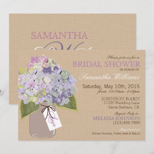 Mason Jar Hydrangea Rustic Vrijgezellenfeest Kaart (Voorkant / Achterkant)
