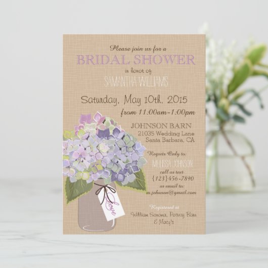 Mason Jar Hydrangea Rustic Vrijgezellenfeest Kaart (Staand voorkant)