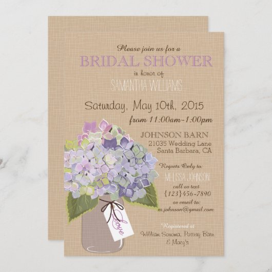 Mason Jar Hydrangea Rustic Vrijgezellenfeest Kaart (Voorkant / Achterkant)