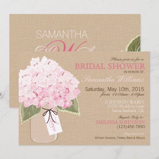 Mason Jar Hydrangea Rustic Vrijgezellenfeest Kaart (Voorkant / Achterkant)