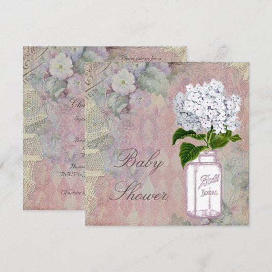Mason Jar Hydrangea Shabby Chic Baby shower Kaart (Voorkant / Achterkant)