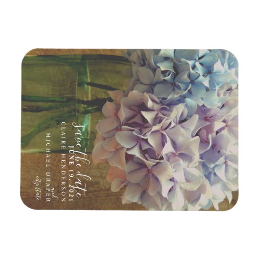 Mason Jar Hydrangeas Bruiloft Bewaar de datum Magneet (Horizontaal)