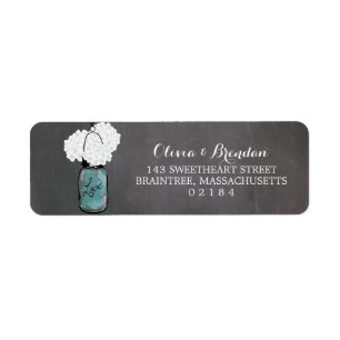 Mason Jar Hydrangeas Chalkboard retouradres Etiket