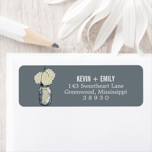  Mason Jar & Hydrangeas | Retouradres Etiket (Insitu)