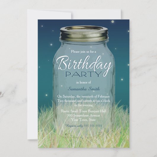 Mason Jar in Night  Kijk Birthday Party Kaart (Voorkant)