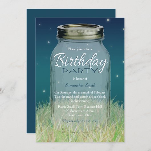 Mason Jar in Night Kijk Birthday Party Kaart (Voorkant / Achterkant)