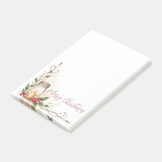 Mason Jar Kaars met Hulst en Waterverf Post-it® Notes (Schuin)