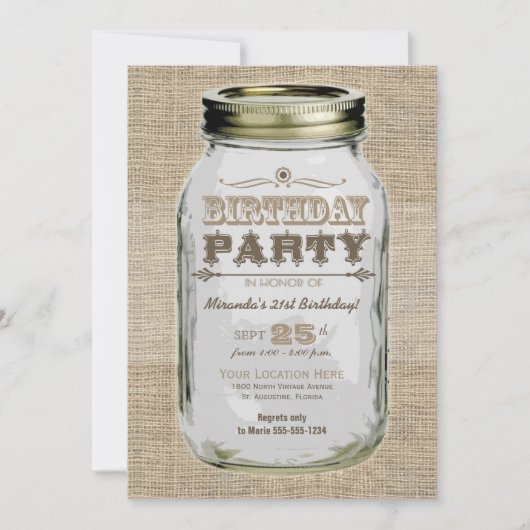 Mason Jar Kijk Birthday Party Kaart (Voorkant)
