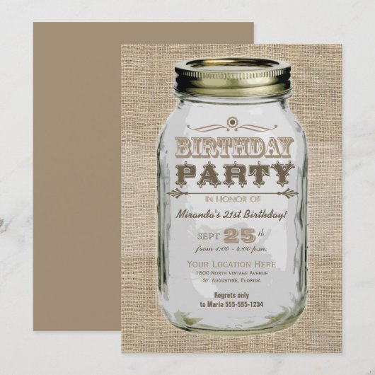 Mason Jar Kijk Birthday Party Kaart (Voorkant / Achterkant)