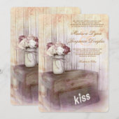 Mason Jar Kiss Wood Rustic Country Wedding Invites Kaart (Voorkant / Achterkant)