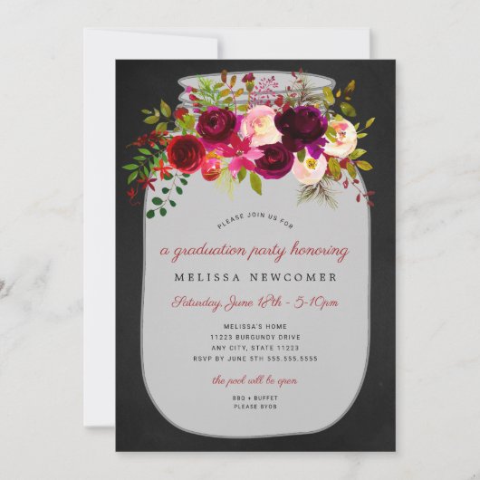 Mason jar krijtbord afstuderen partij uitnodiginge kaart (Voorkant)