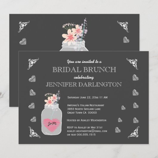 Mason Jar Krijtbord Rustieke Bruids Brunch A01D Kaart (Voorkant / Achterkant)