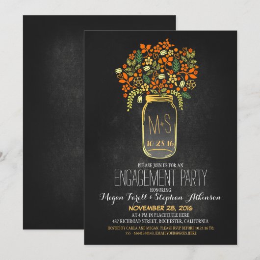Mason Jar krijtbord verlovingsfeest uitnodiging (Voorkant / Achterkant)