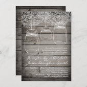 Mason Jar Lace Barn Wood Wedding Invitations Kaart (Voorkant / Achterkant)