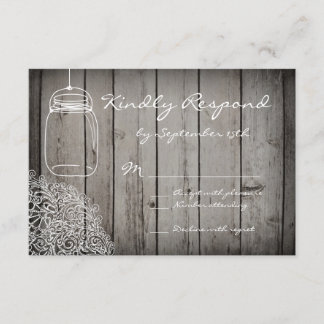 Mason Jar Lace Barn Wood Wedding RSVP-kaarten RSVP Kaartje