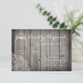 Mason Jar Lace Barn Wood Wedding RSVP-kaarten RSVP Kaartje (Staand voorkant)