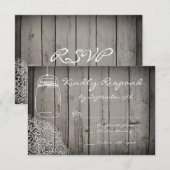 Mason Jar Lace Barn Wood Wedding RSVP-kaarten RSVP Kaartje (Voorkant / Achterkant)