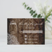 Mason Jar Lace Barn Wood Wedding RSVP-kaarten RSVP Kaartje (Staand voorkant)
