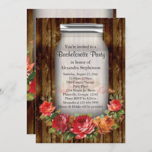 Mason Jar  Land Bachelorette Party Kaart (Voorkant / Achterkant)