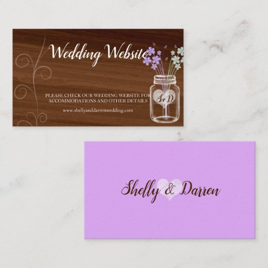 Mason jar land bruiloft visitekaartjes informatiekaartje (Voorkant / Achterkant)