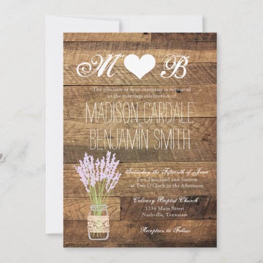 Mason Jar Lavender Barn Wood Wedding Invitations Kaart (Voorkant)