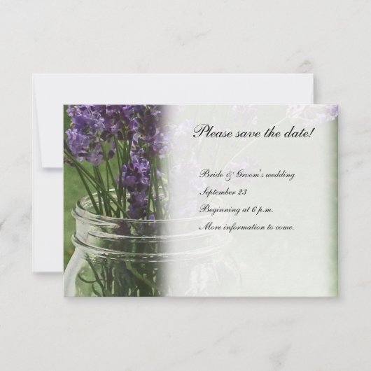 Mason Jar Lavender Country behalve de datum Save The Date (Voorkant)