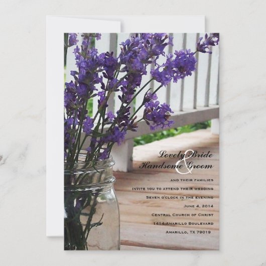 Mason Jar Lavender Porch Wedding Uitnodiging (Voorkant)