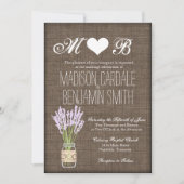 Mason Jar Lavender Rustic Burlap Wedding Invites Kaart (Voorkant)