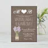 Mason Jar Lavender Rustic Burlap Wedding Invites Kaart (Staand voorkant)
