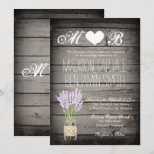 Mason Jar Lavender Rustiek Hout Huwelijksuitnodigi Kaart (Voorkant / Achterkant)
