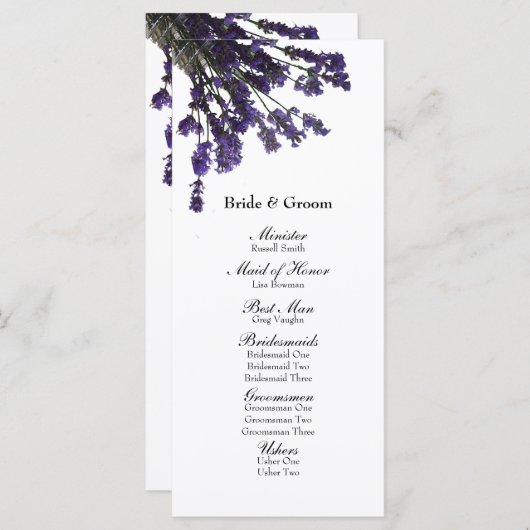 Mason Jar Lavender Wedding Program Programmakaart (Voorkant / Achterkant)