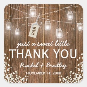 Mason Jar Lichten Rustic Babys Adem Bruiloft Vierkante Sticker